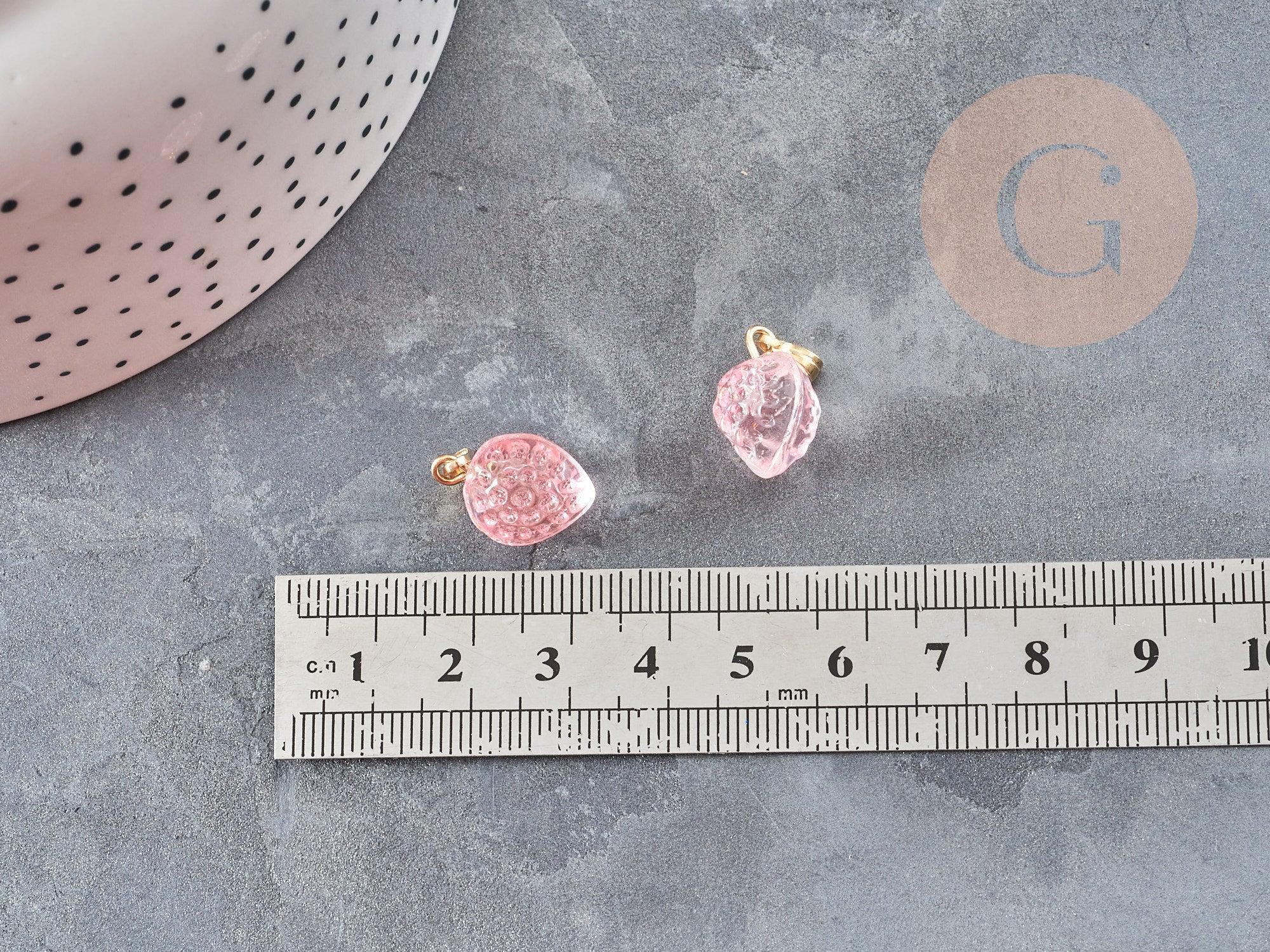 Gingerlily Pendentif fraise verre rose doré 18mm x1 G9060