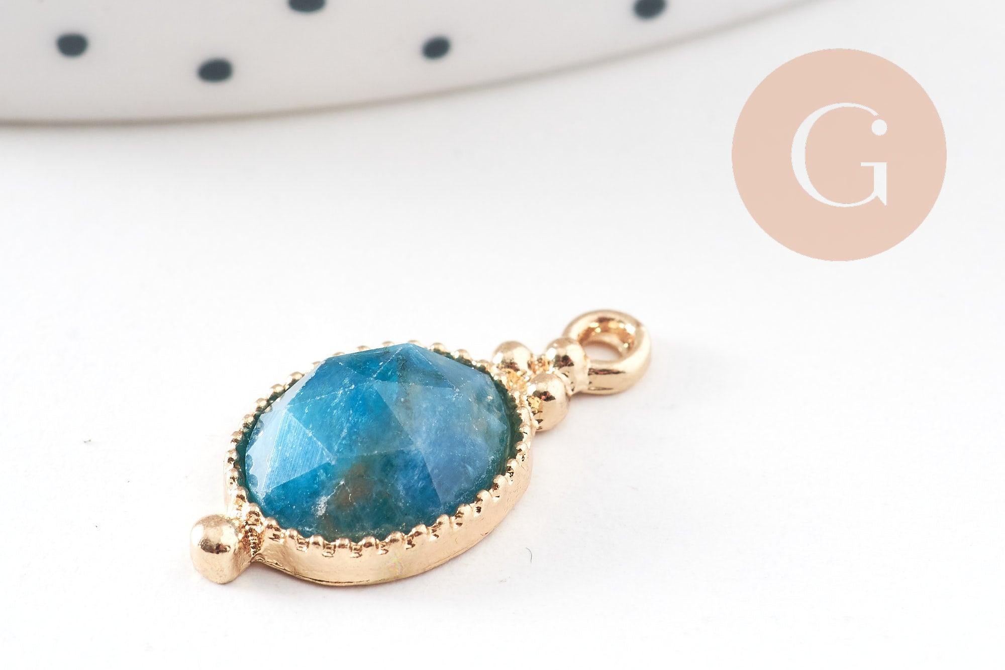 Gingerlily pendentif ovale apatite bleue 20,5mm x1 doré
