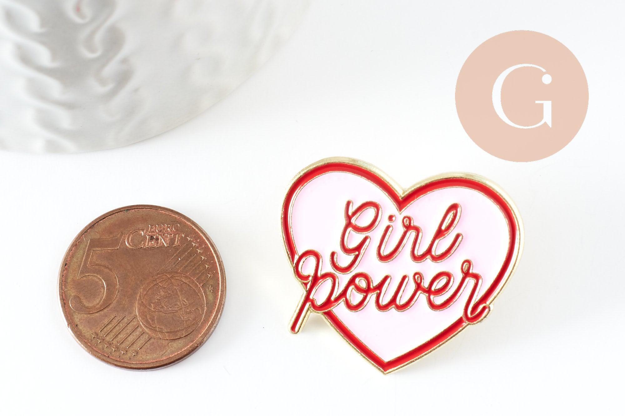 Gingerlily G9459 broche pin's coeur GIRL POWER rose 31mm