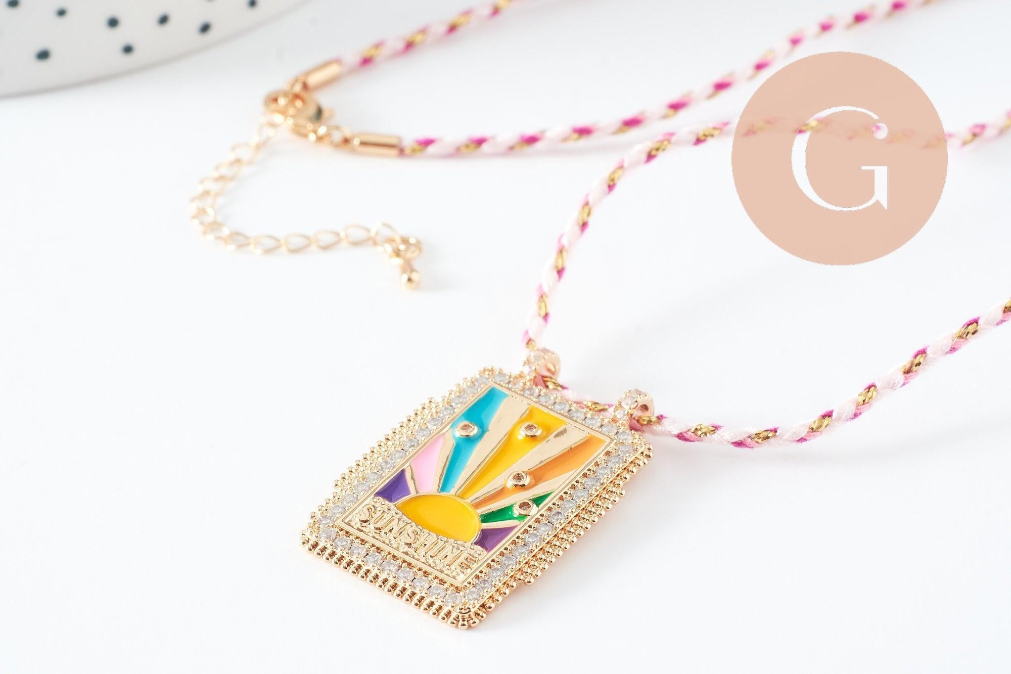 Gingerlily Collier médaille G9563 soleil zircon cordon 45cm