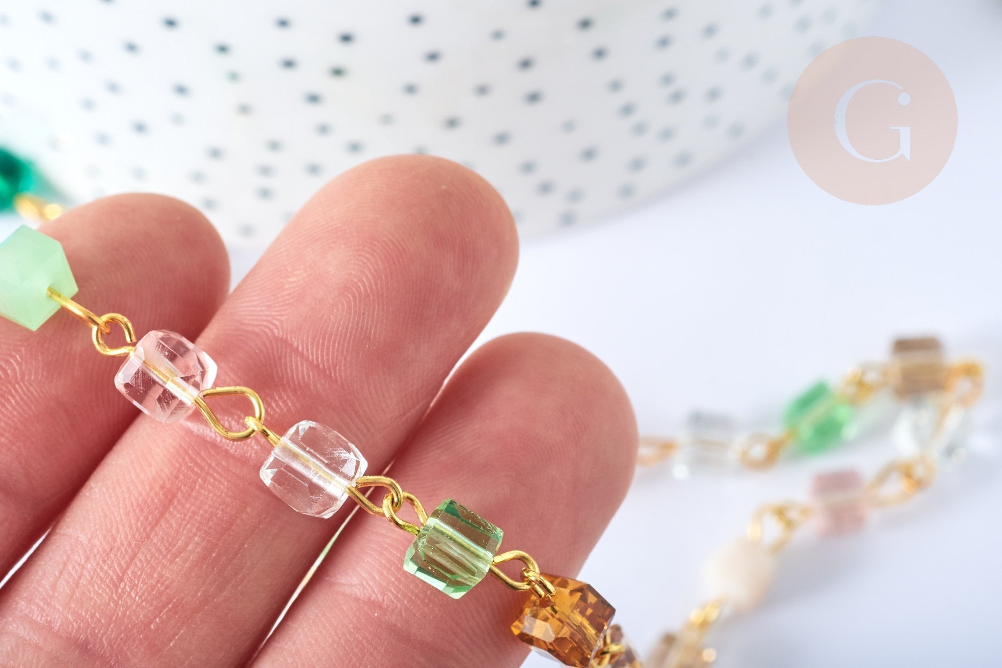 Gingerlily Chaînes G7659 chaîne cube cristal doré 1 mètre