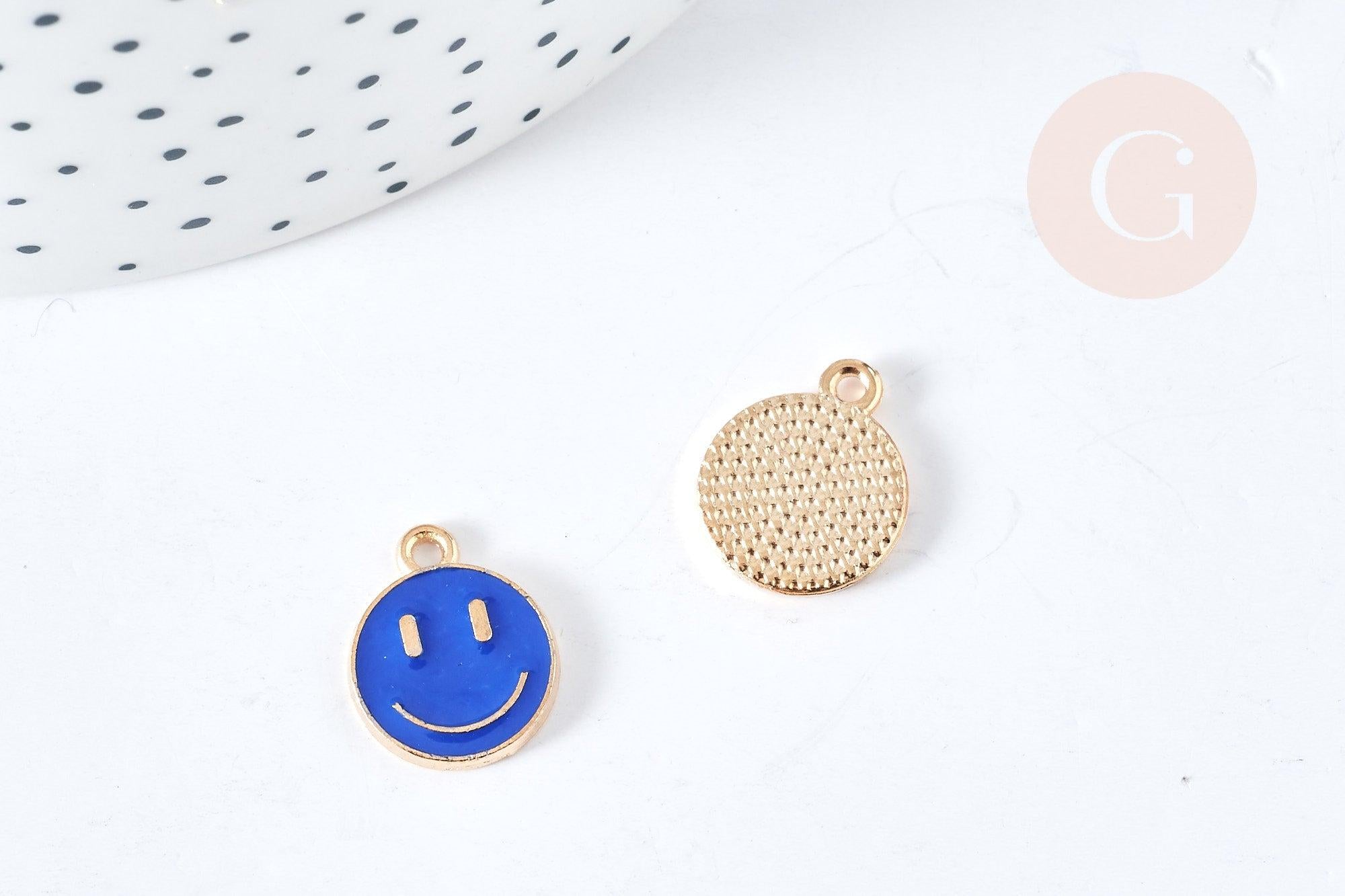 Gingerlily Pendentifs smiley doré bleu 12mm lot de 5