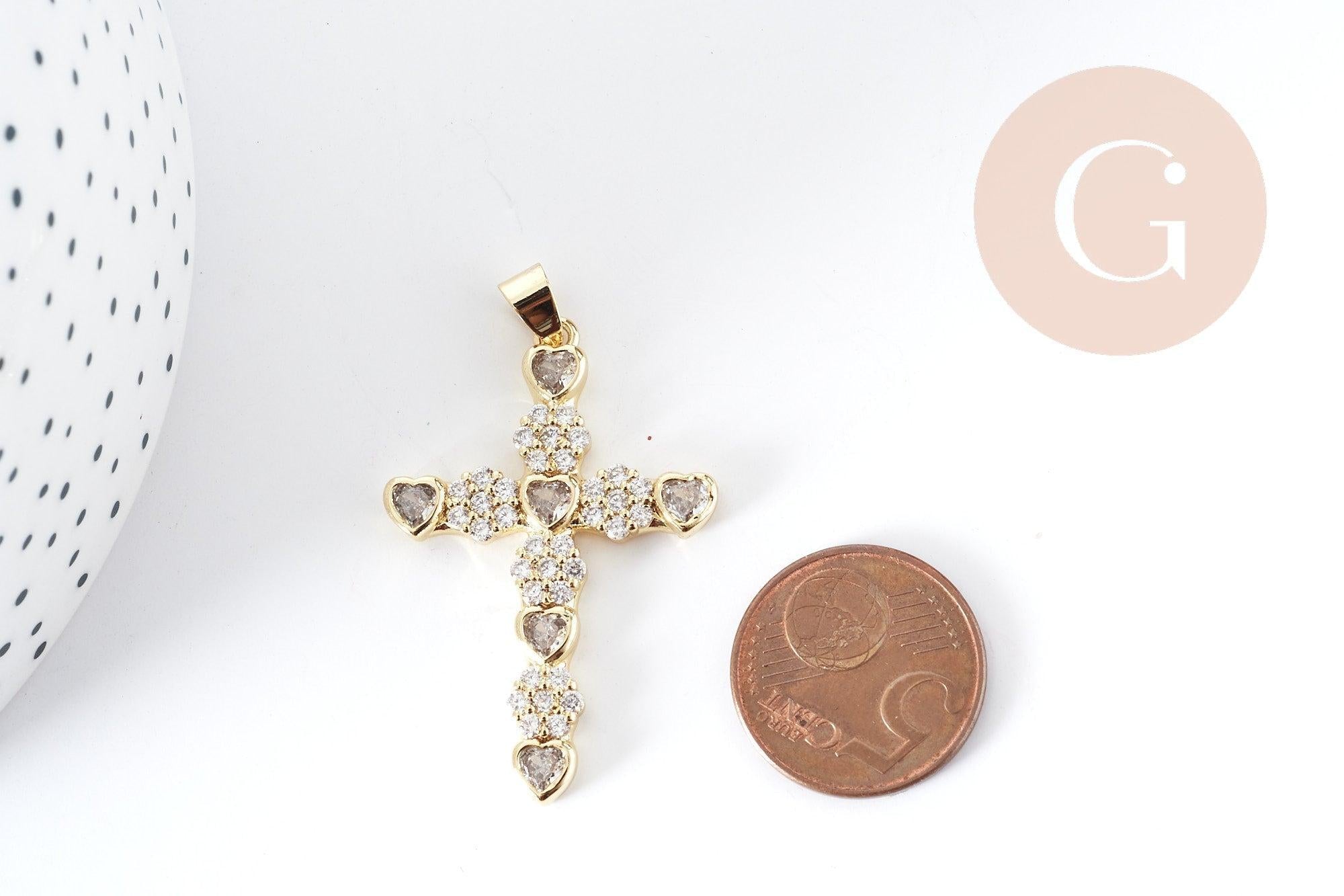 Gingerlily Pendentif Croix laiton doré zircons 41.5mm x1