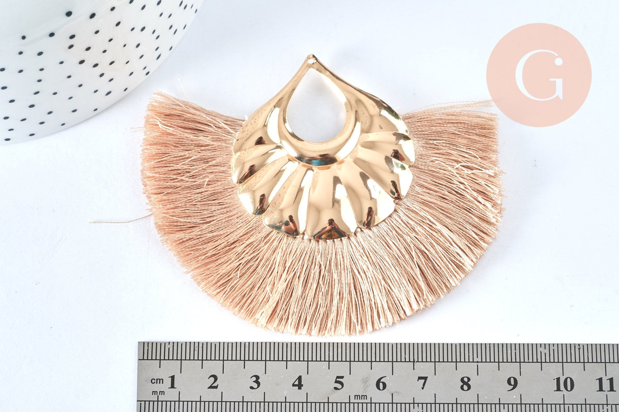 Gingerlily G6839 pendentif pompon fil rose beige 85mm x2