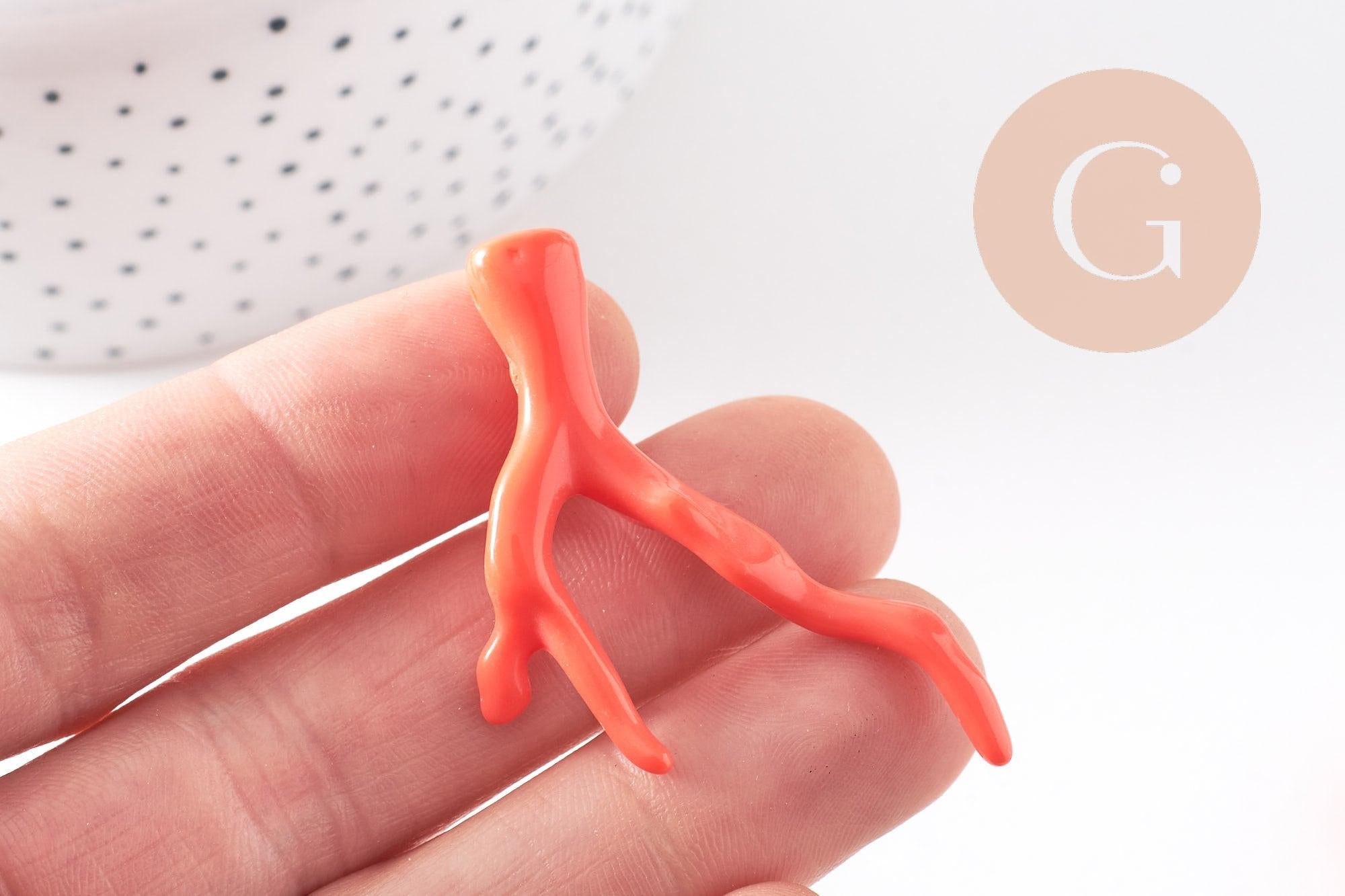 Gingerlily Pendentif Branche Corail Plastique Orange 48mm x2
