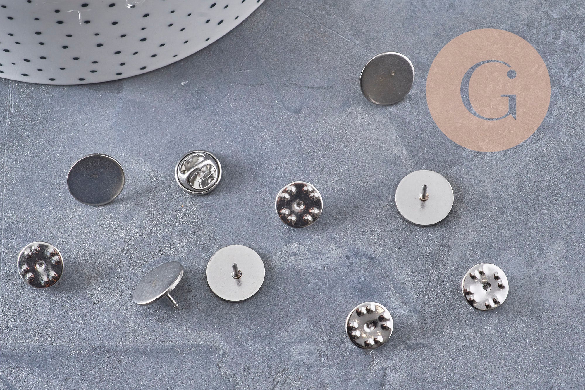 Gingerlily Apprêts Support pin's G10962 platine 14mm x5