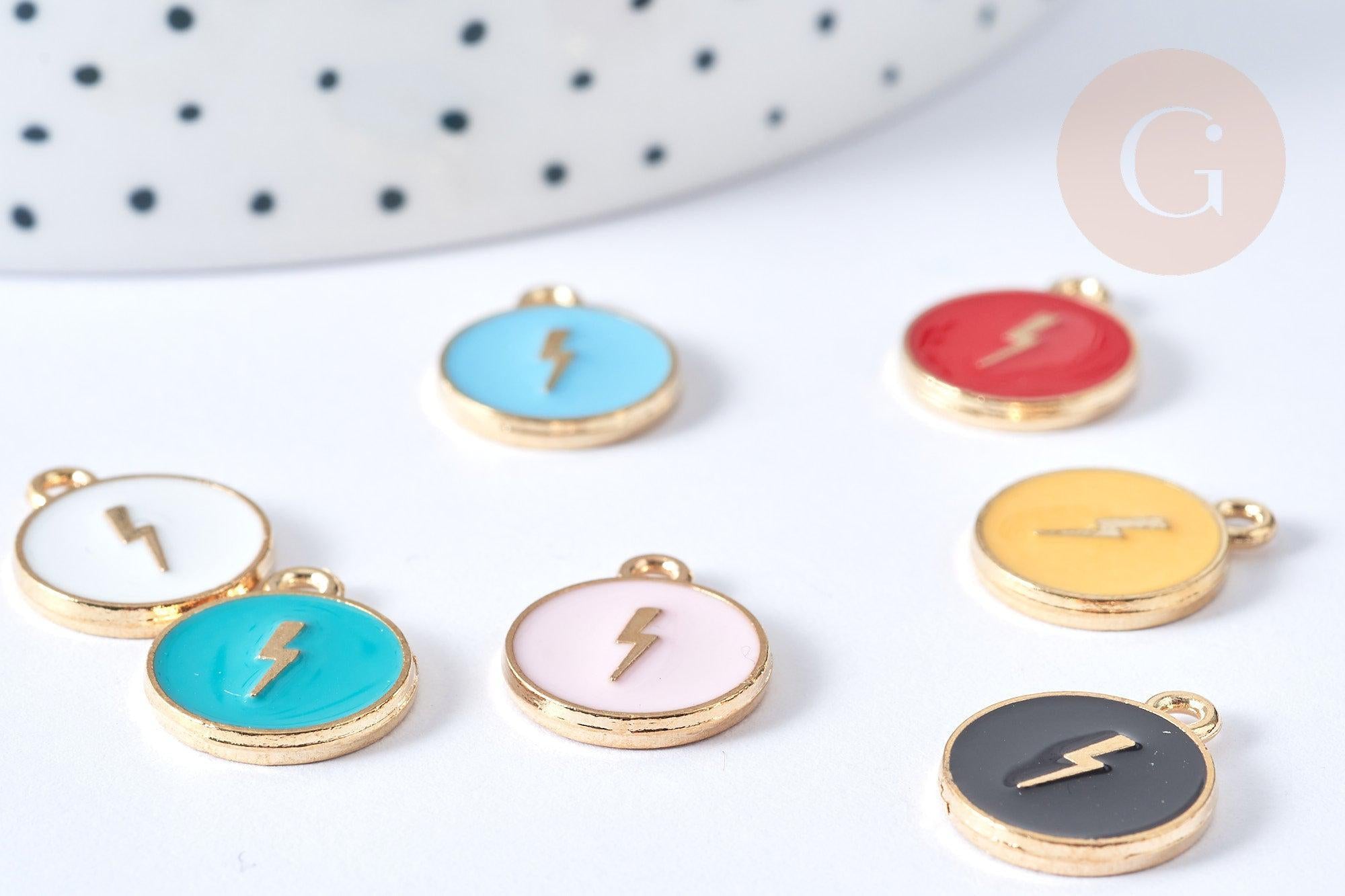 Gingerlily Médaille éclair émail 16mm doré pendentif noir