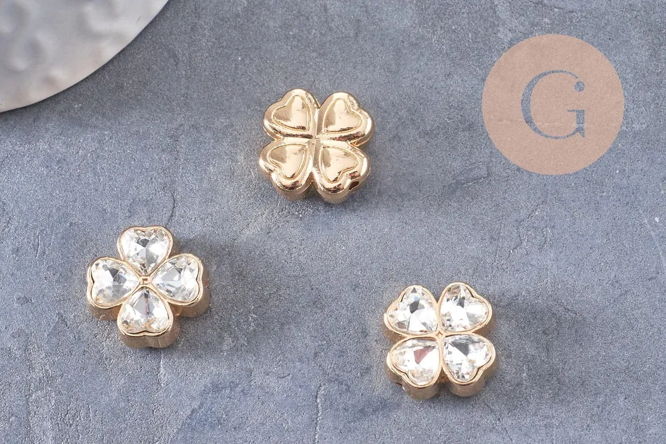Gingerlily Perle trèfle 4 feuilles zamac zircons 16mm x1