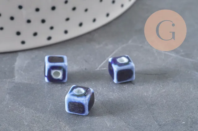 Gingerlily Perles DIY G11239 cube céramique bleu roi 8mm x5