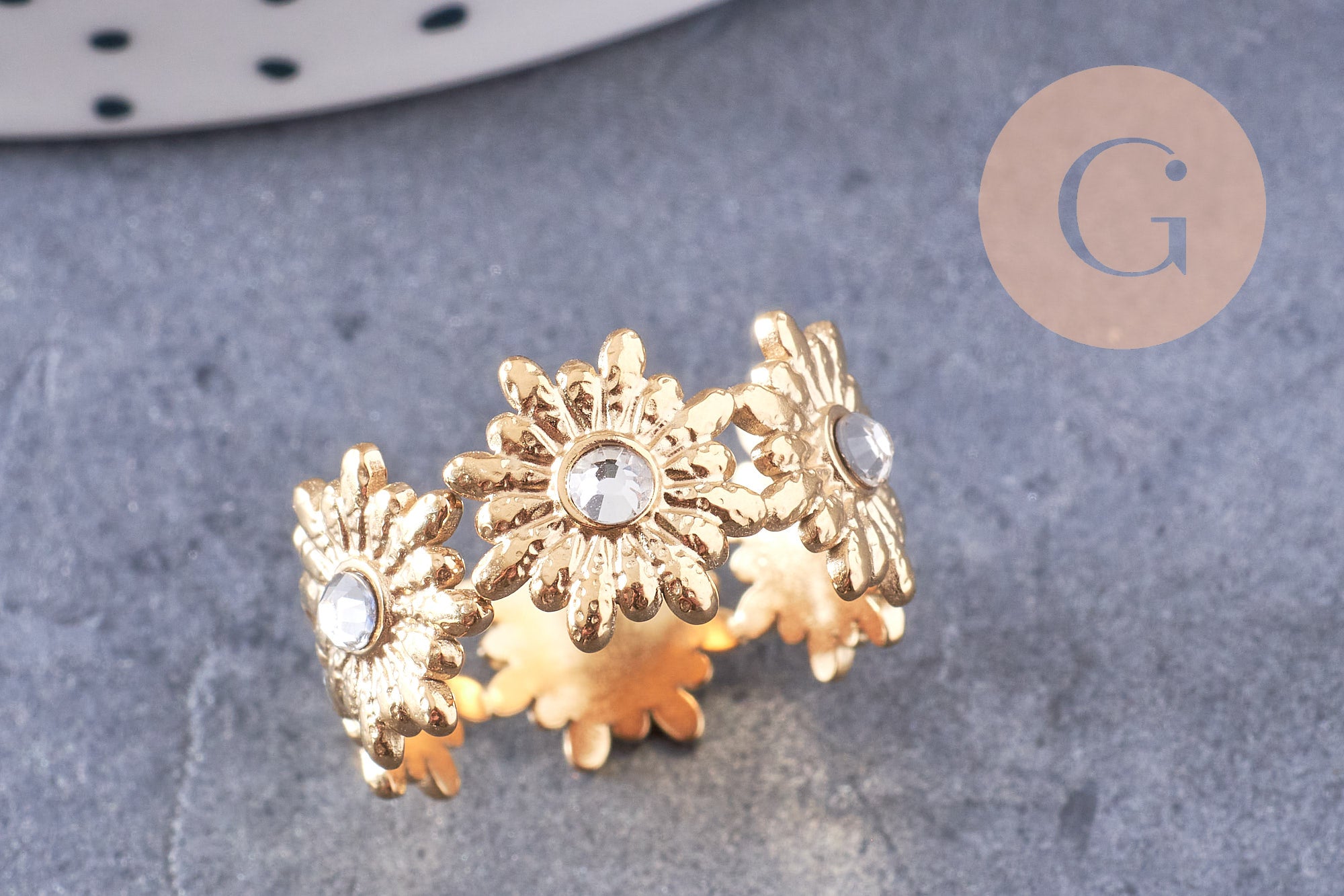 Gingerlily bague fleur marguerite acier doré taille 54 x1