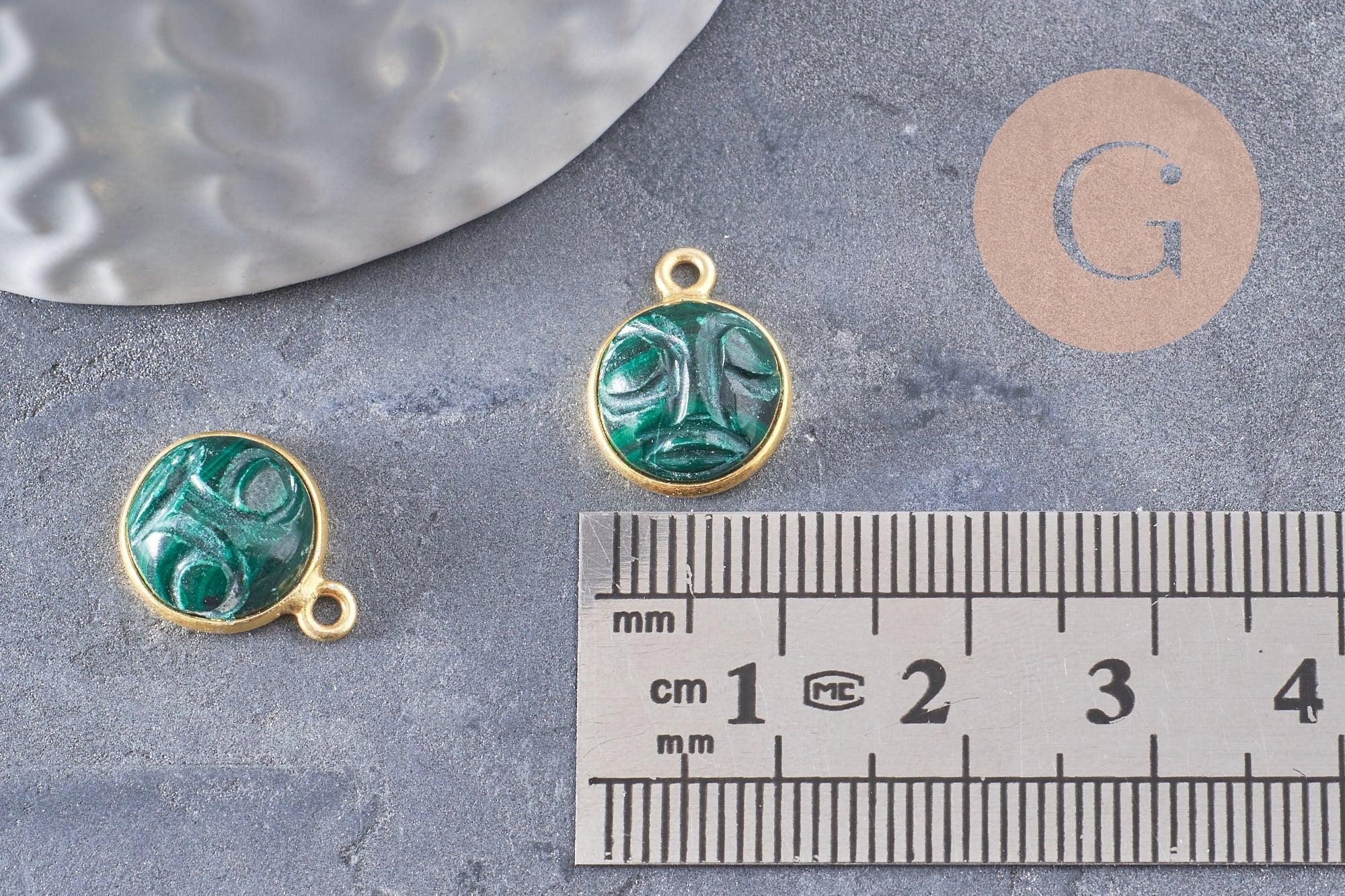 Gingerlily Pendentif DIY visage lune malachite 19mm doré x1