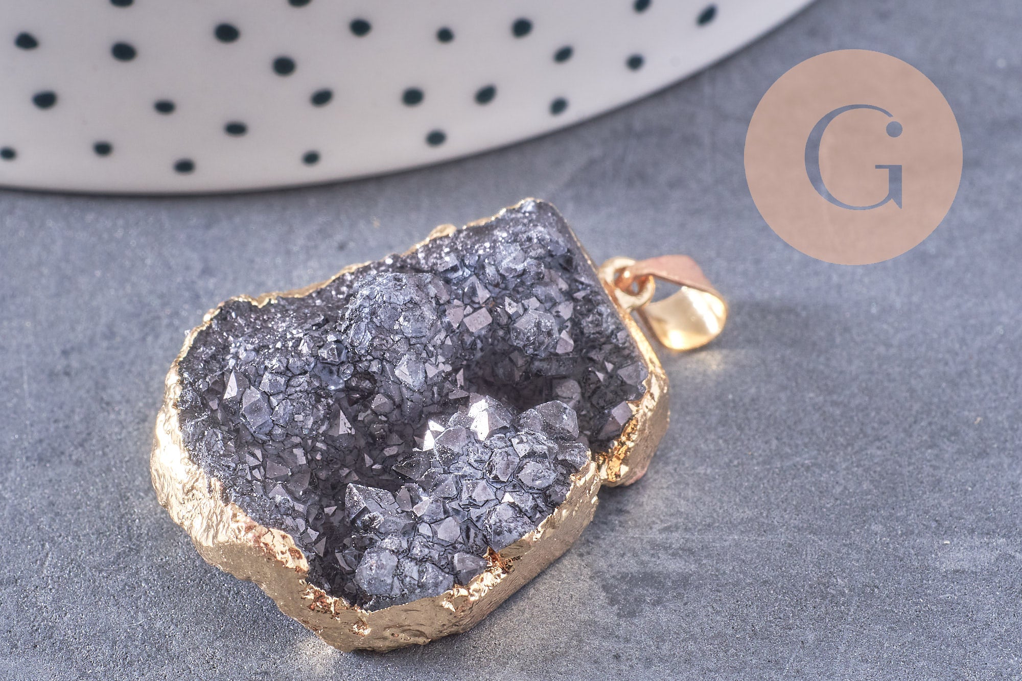 Gingerlily Pendentifs G2567 pendentif agate noire druzy 30mm