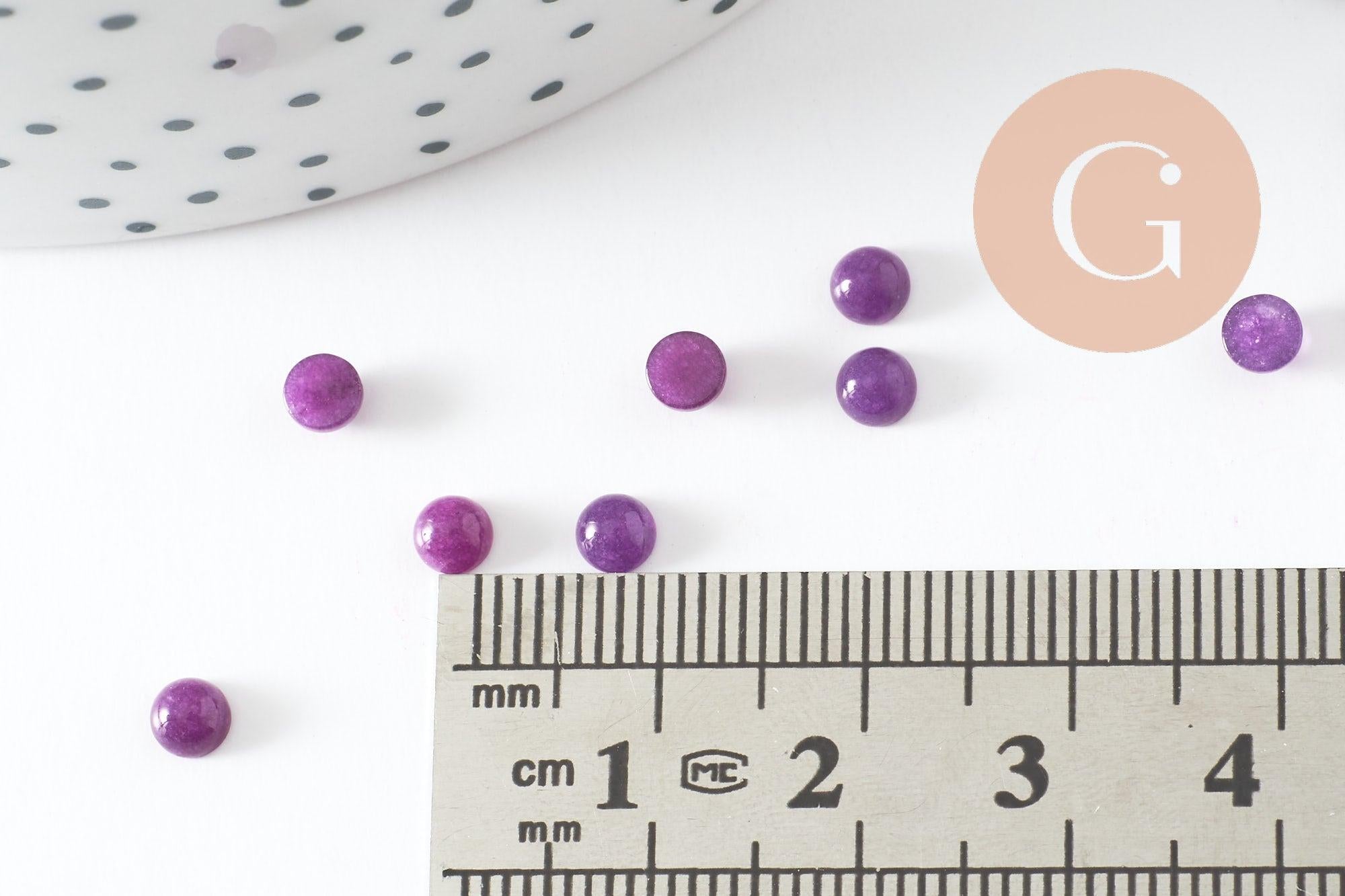 Gingerlily cabochon rond jade violet foncé 4mm x1 à coller
