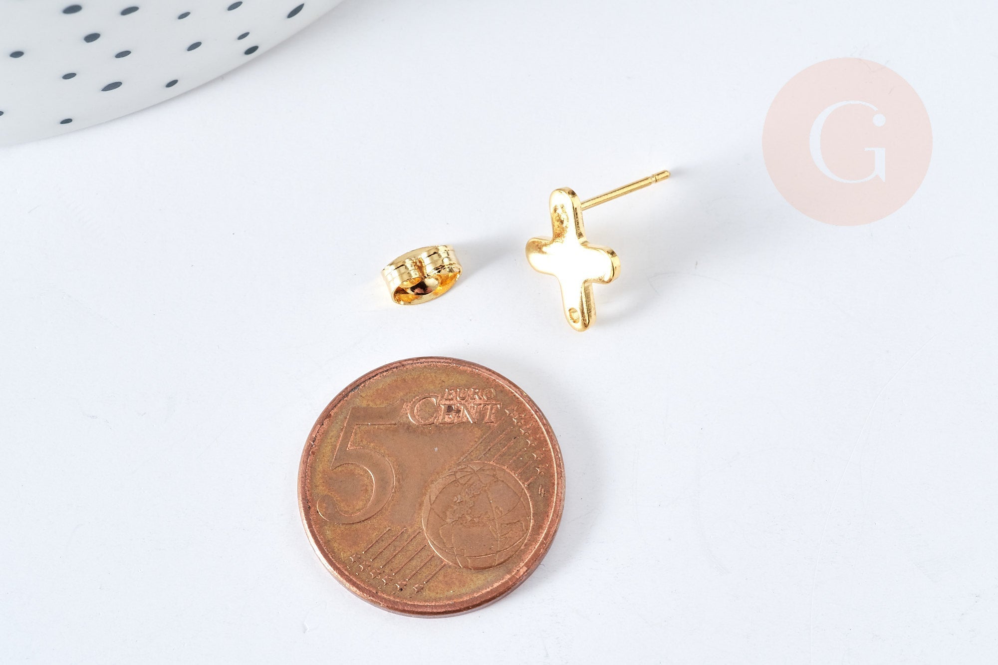 Gingerlily Puces Croix Acier Doré 12 mm la Paire