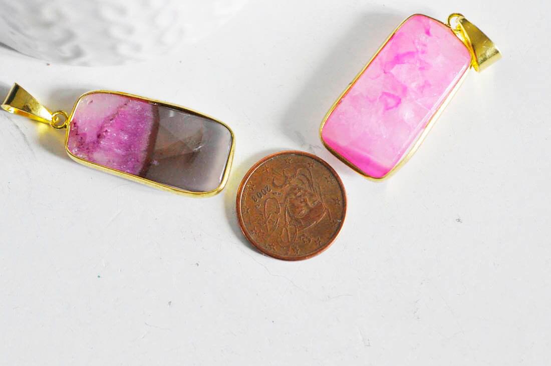 Gingerlily Pendentif pendentif agate rose doré 38mm x1