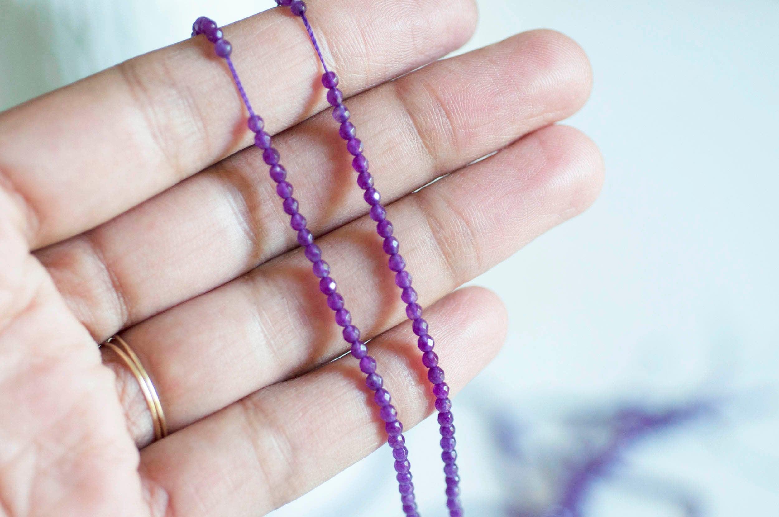 Gingerlily Perles jade violet facetté 2mm fil 180 perles