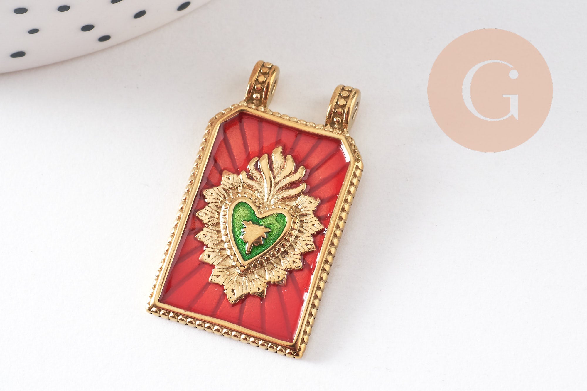 Gingerlily Pendentif rectangle oeil acier doré 32mm x1