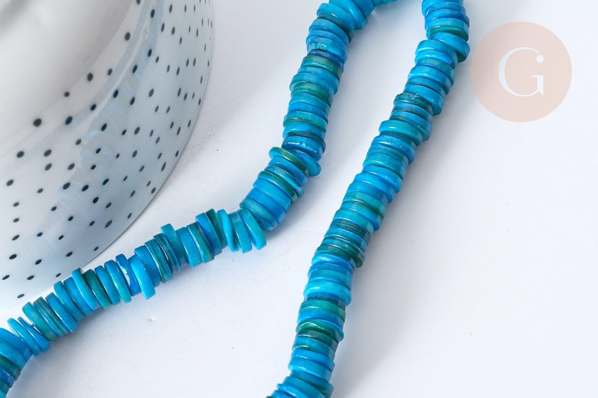 Gingerlily perles heishi perles coquillage bleu 8mm fil 39cm