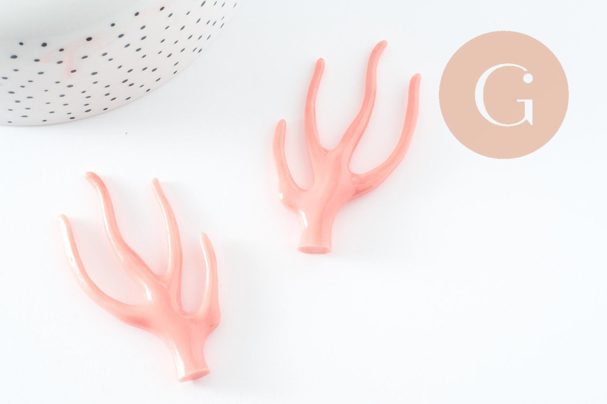 Gingerlily branche corail G9749 pendentif plastique rose 60mm x1