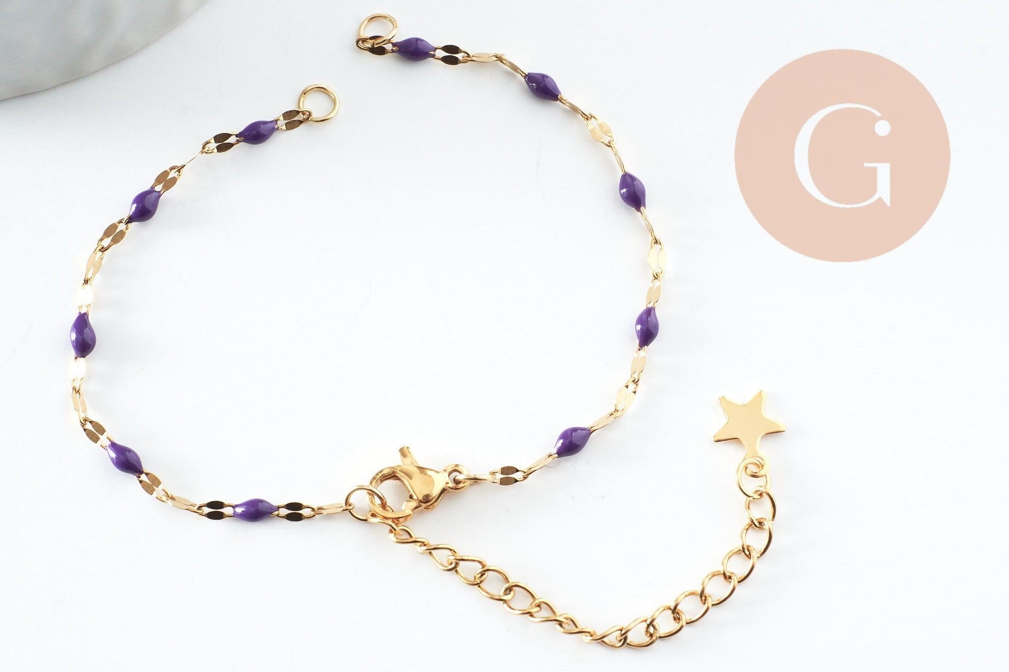Gingerlily Base bracelet chaîne acier doré résine violette 16,2cm