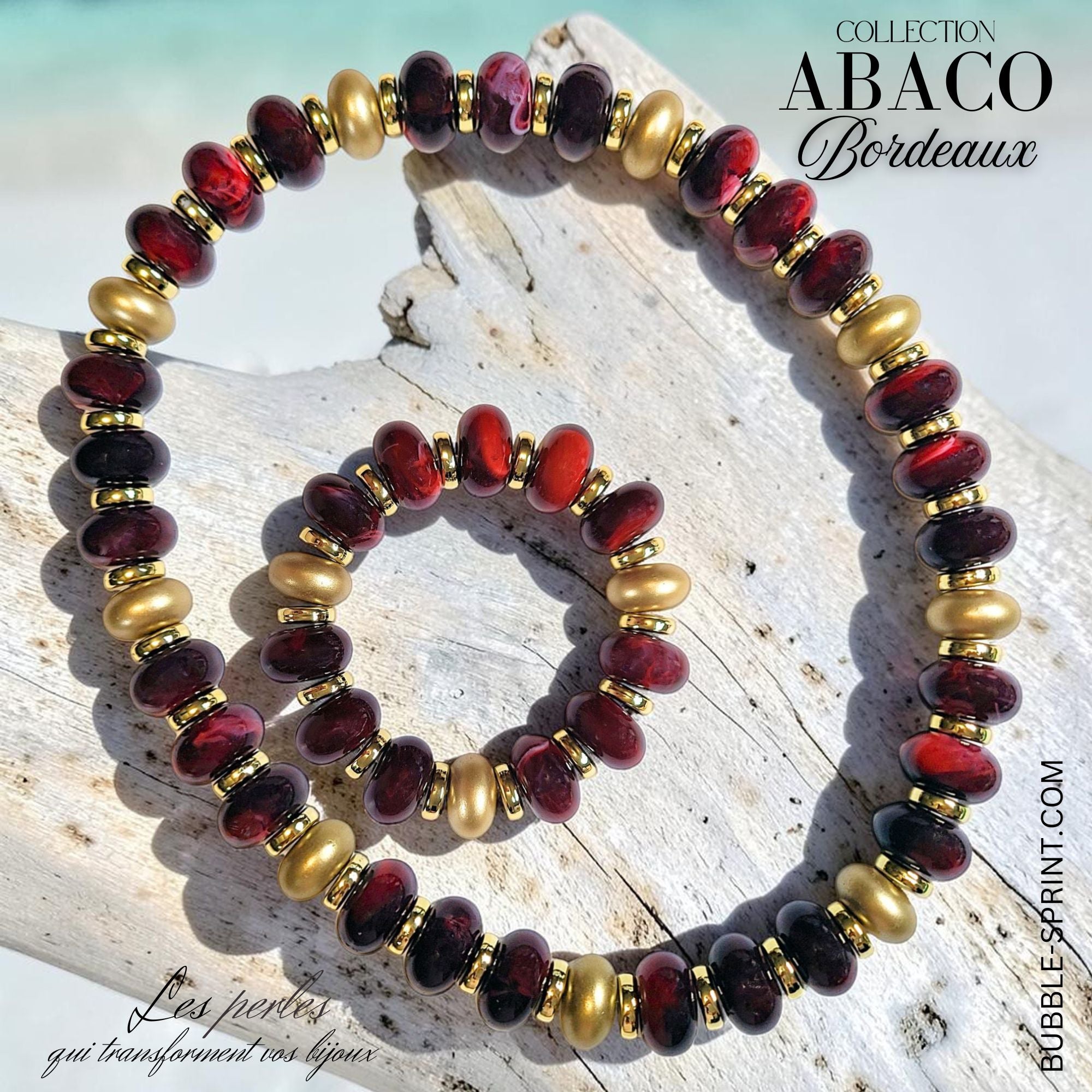 ARTSHOP Abaco parure collier bracelet bordeaux montés 52cm
