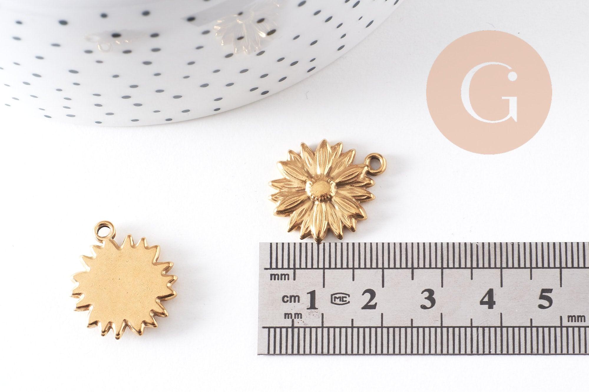 Gingerlily Pendentifs G10481 médaille marguerite dorée 21,5mm x1