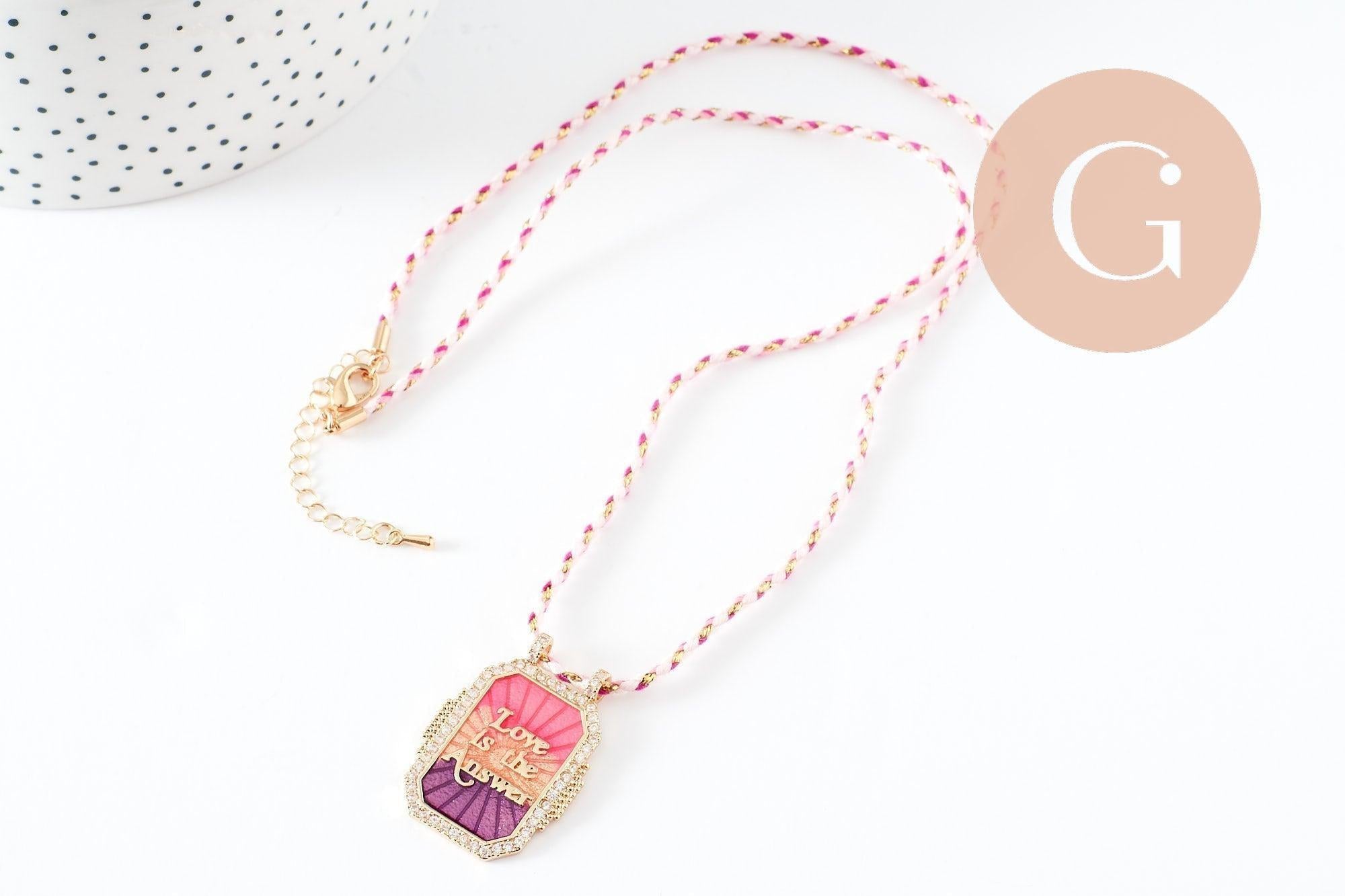 Gingerlily Collier médaille émail LOVE cordon 45cm doré