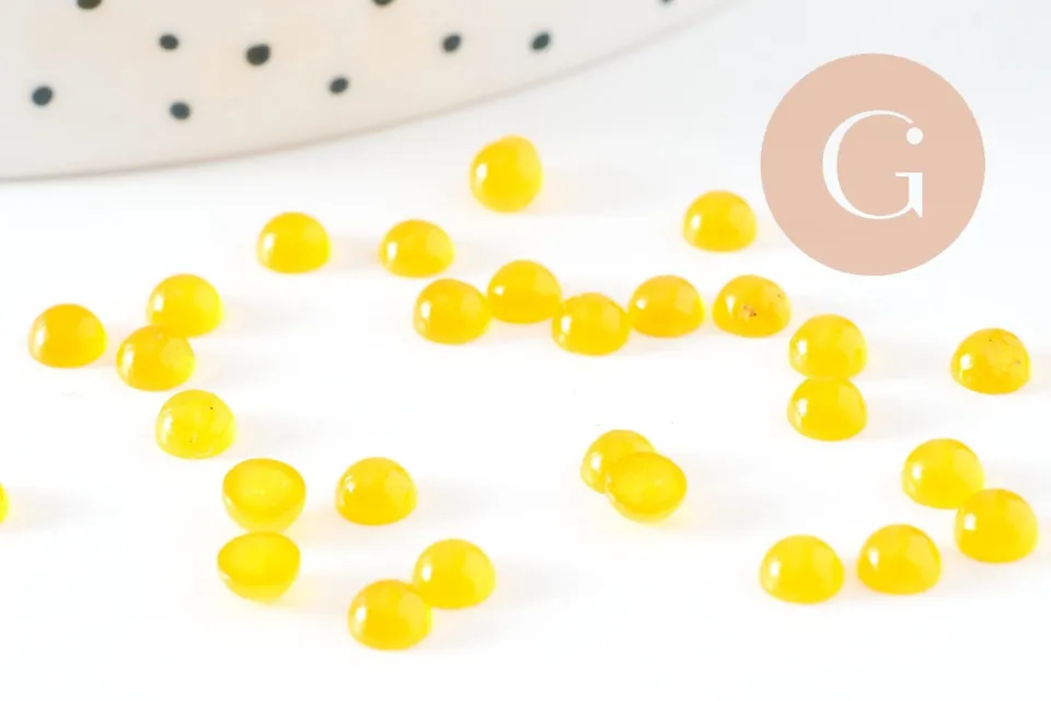 Gingerlily Cabochon rond G9955 jade jaune 4mm x1 à coller