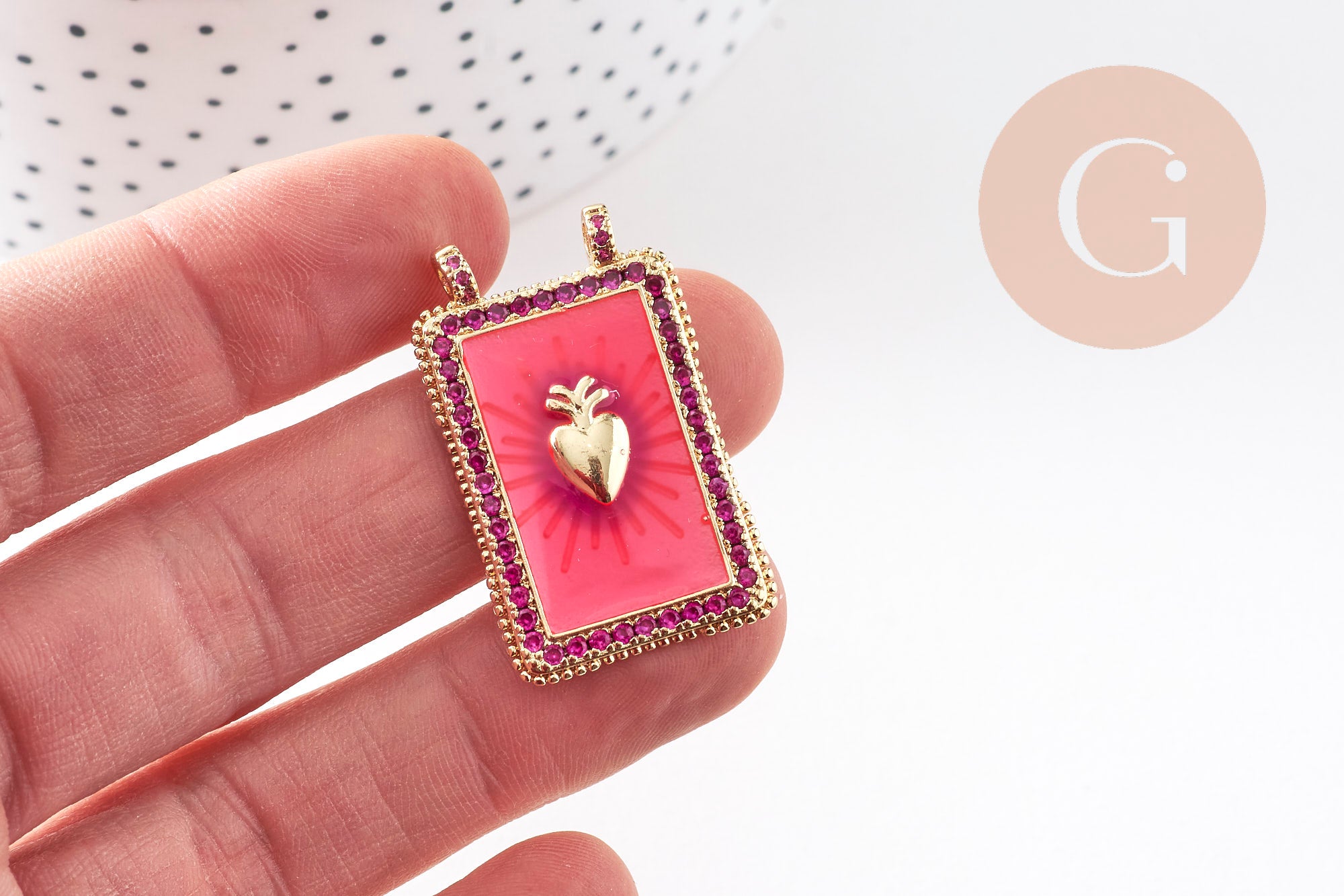 Gingerlily Perles G10941 pendentif cœur sacré rose 36 mm