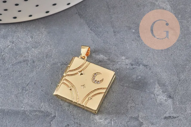 Gingerlily pendentif locket carré laiton doré 18K étoiles 20,5mm