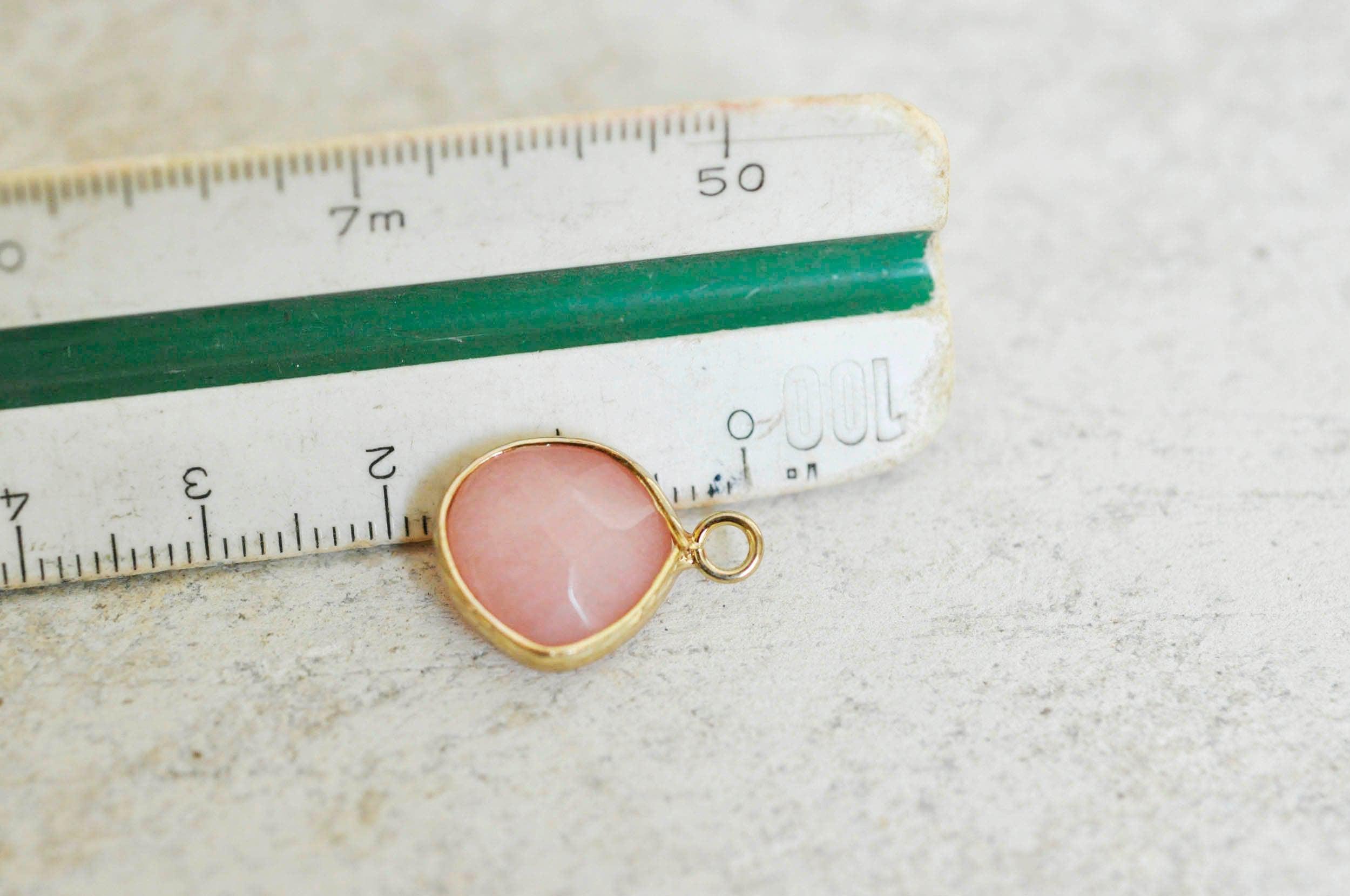 Gingerlily Pendentif goutte jade rose corail doré 18mm x1