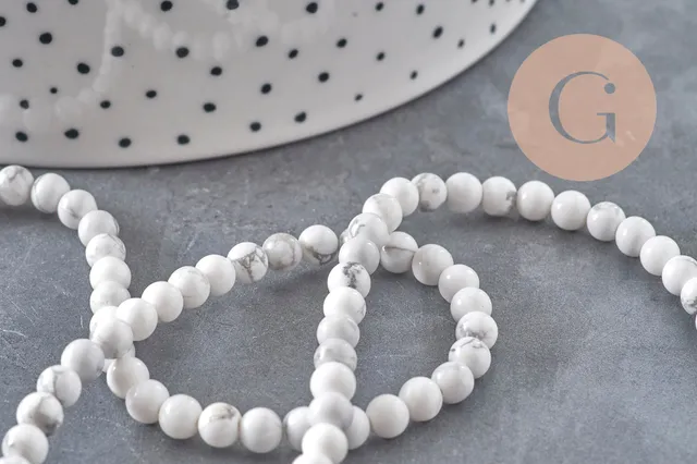 Gingerlily Perles howlite blanche 4mm fil 38cm marbré