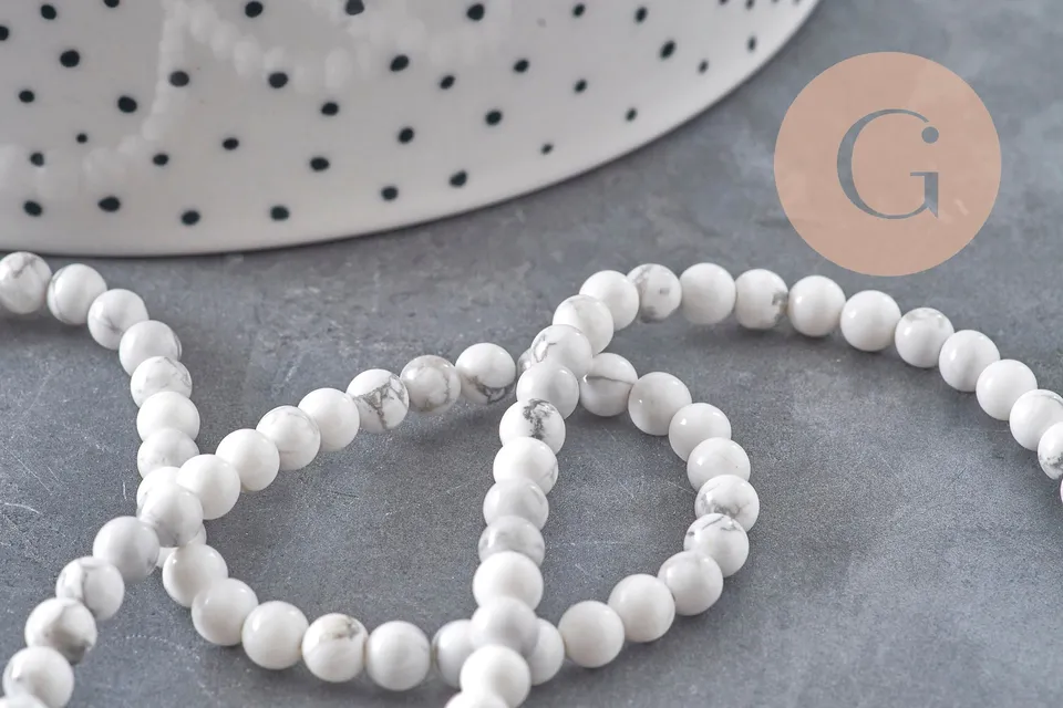 Gingerlily Perles howlite blanche 4mm fil 38cm marbré