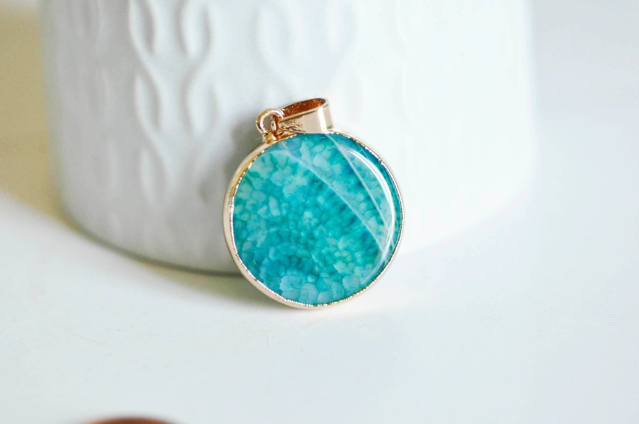Gingerlily Pendentifs G0384 rond agate verte doré 24mm pendentif x1