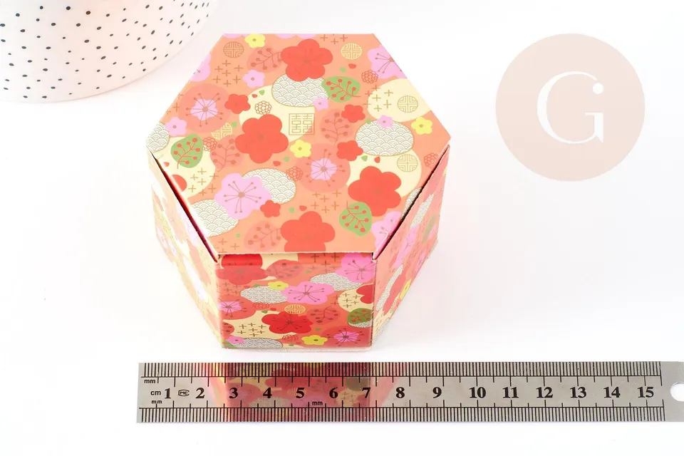 Gingerlily Boîte cadeau hexagonale japonisante 7,65x8,8cm x1