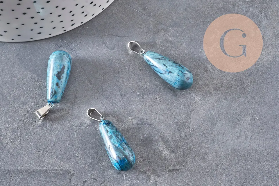 Gingerlily Perles G11117 pendentif goutte agate bleue 28mm acier