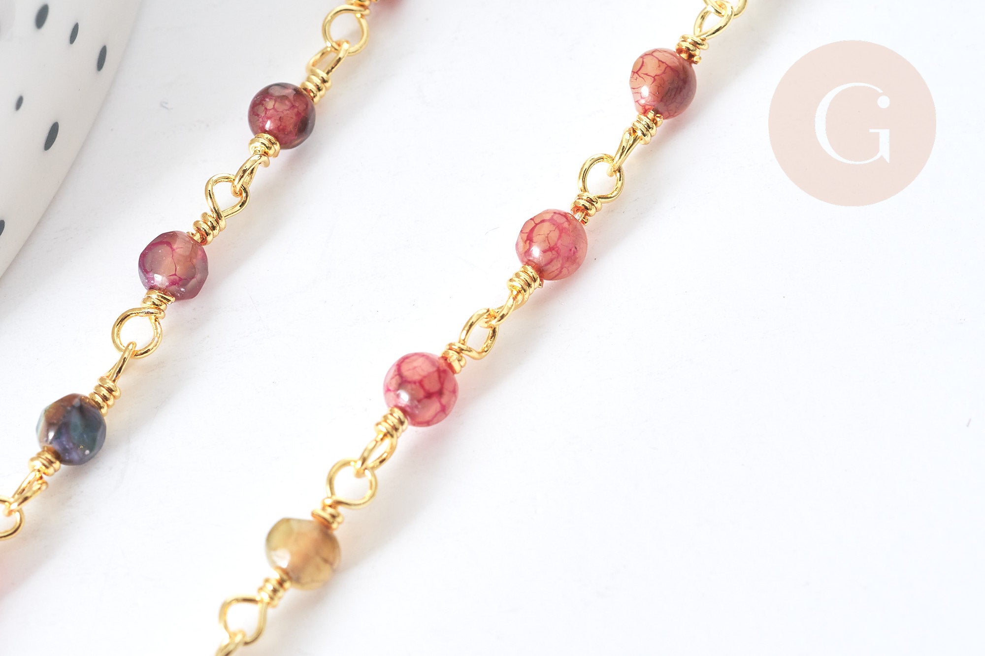 Gingerlily Chaîne perlée agate 4.5mm x50cm doré