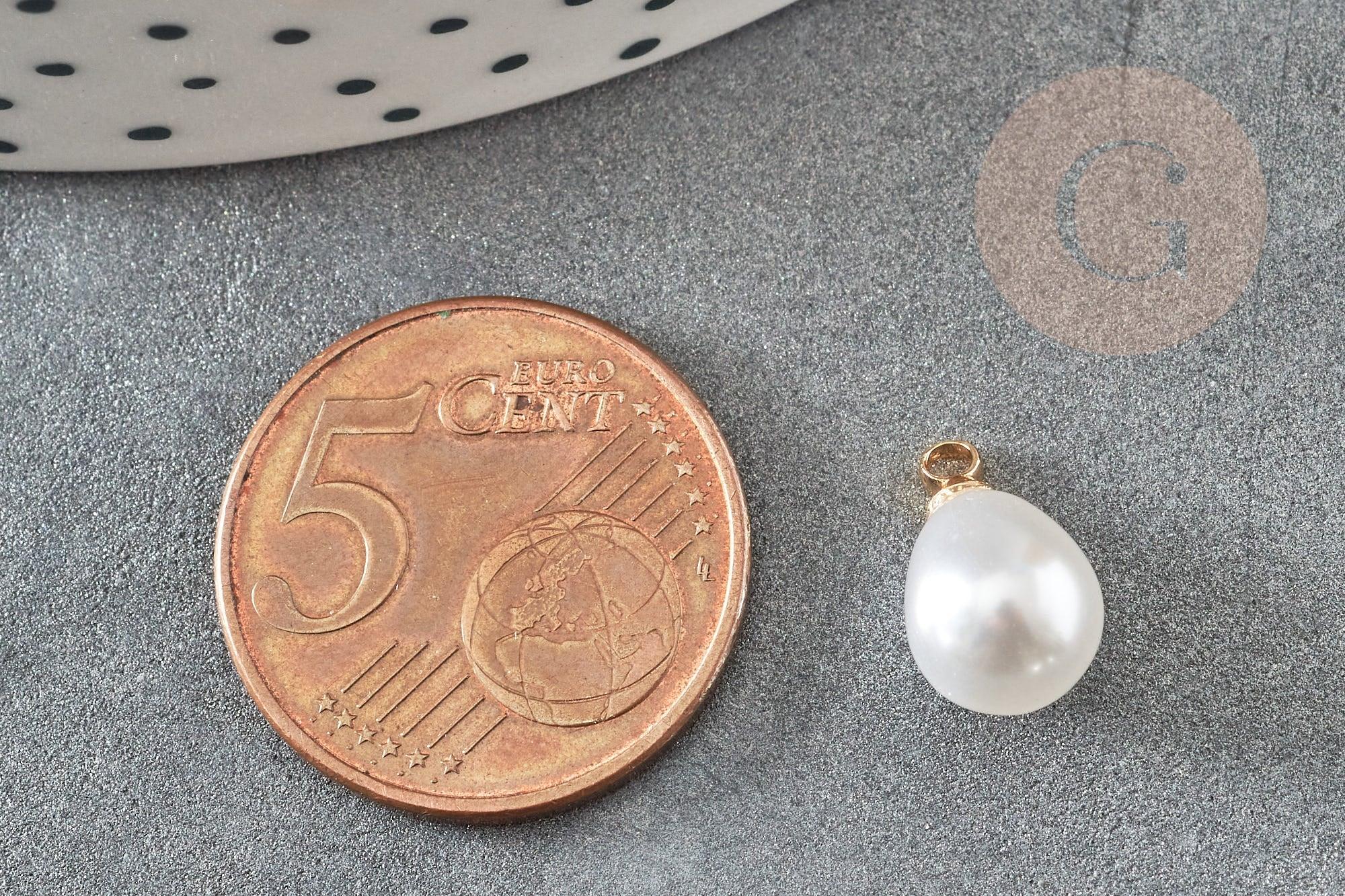 Gingerlily Pendentif goutte imitation perle eau douce doré 13mm x1
