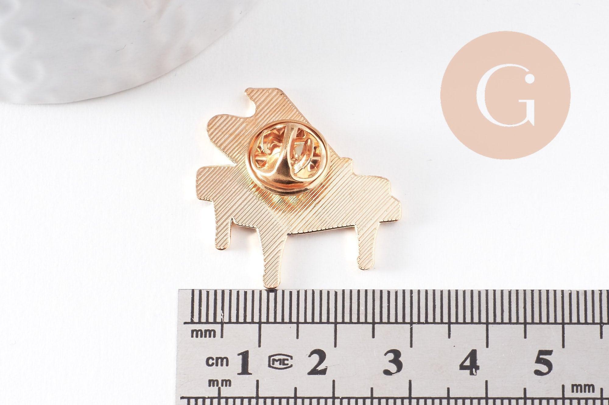 Gingerlily Broche pins Piano doré 29mm émail rose x1