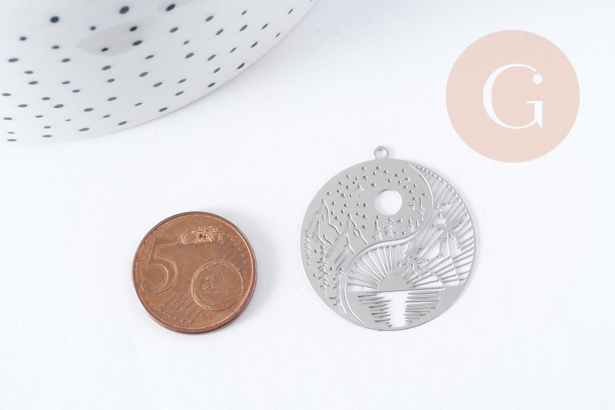 Gingerlily Perles G8937 pendentif estampe filigrane rond 32mm acier