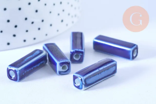 Gingerlily Perles perle porcelaine rectangle bleu foncé x5