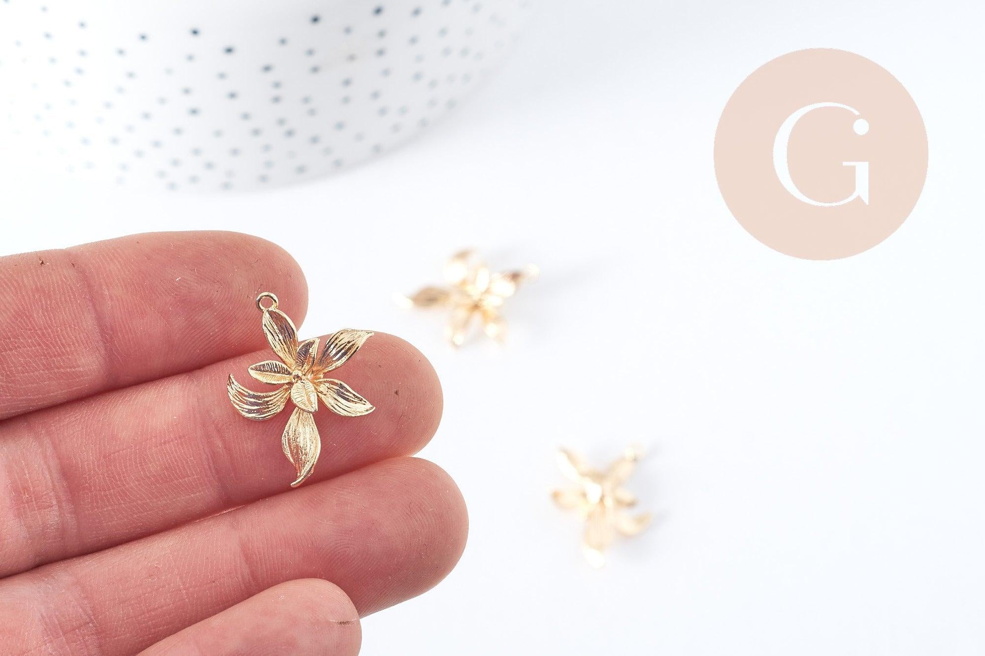 Gingerlily pendentif fleur G8965 laiton doré 18K 19,5mm x1