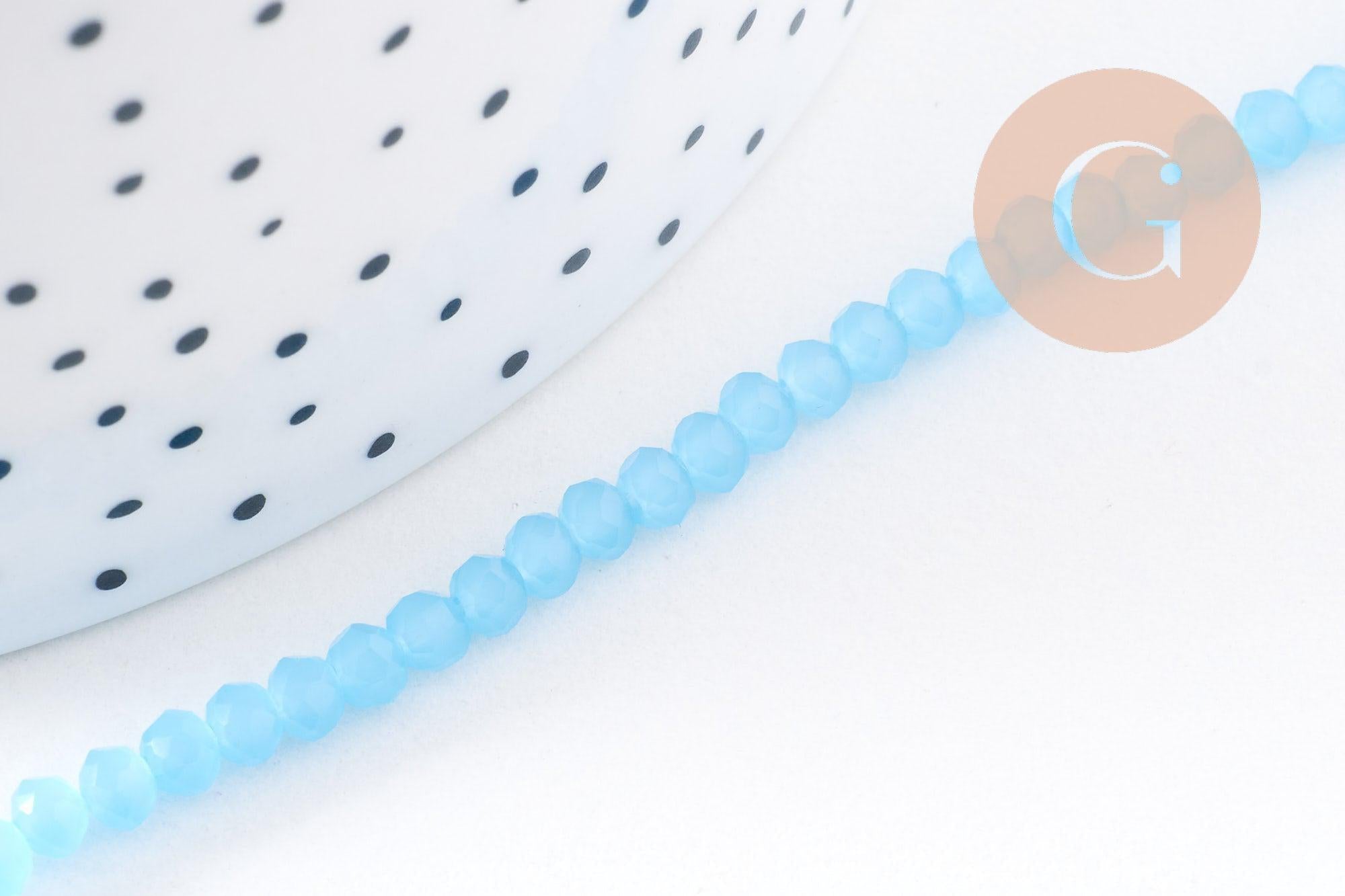 Gingerlily Perles rondelle verre facetté bleu fil 32cm