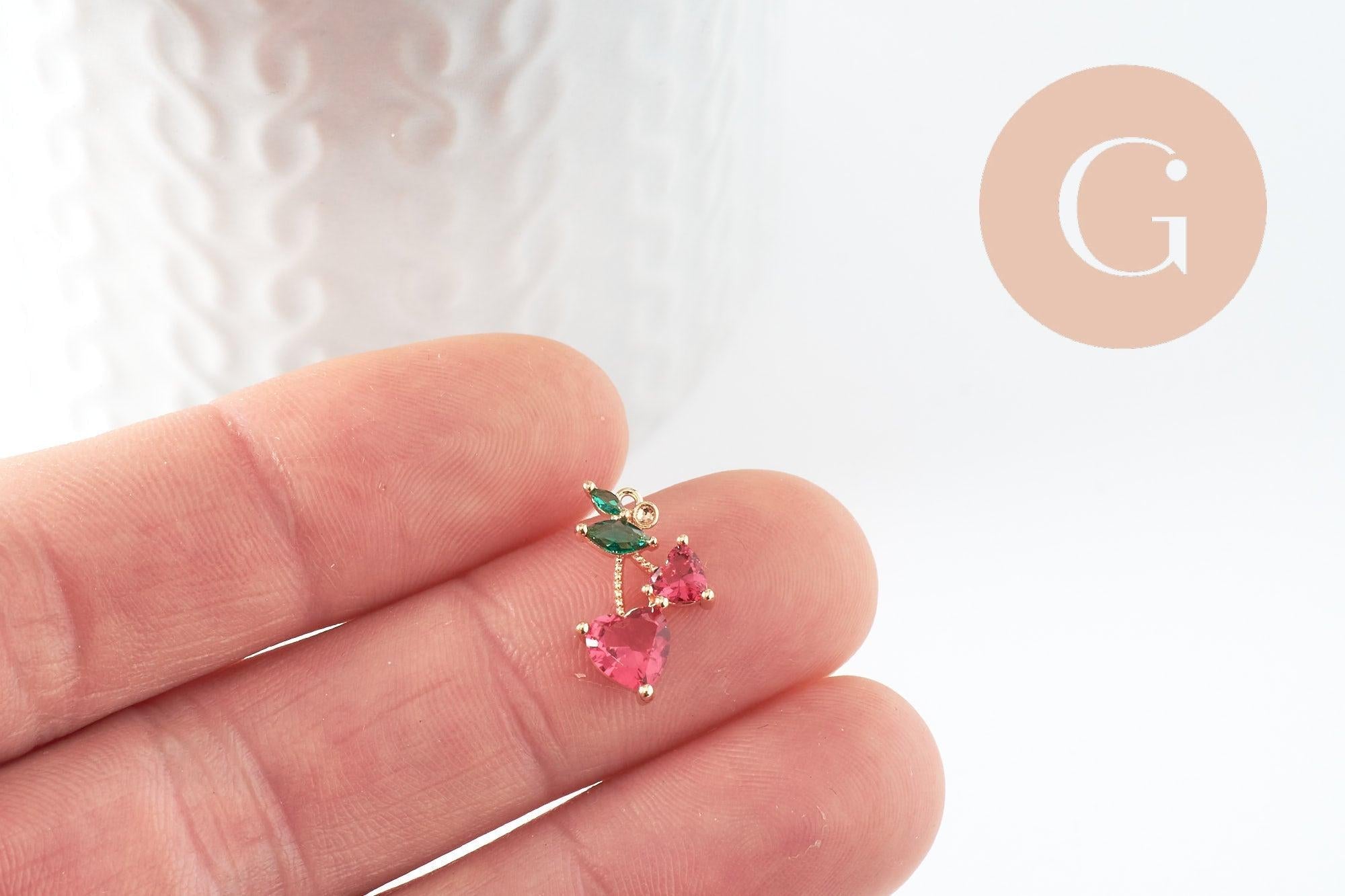 Gingerlily Pendentifs cerise laiton doré zircons 16,5mm