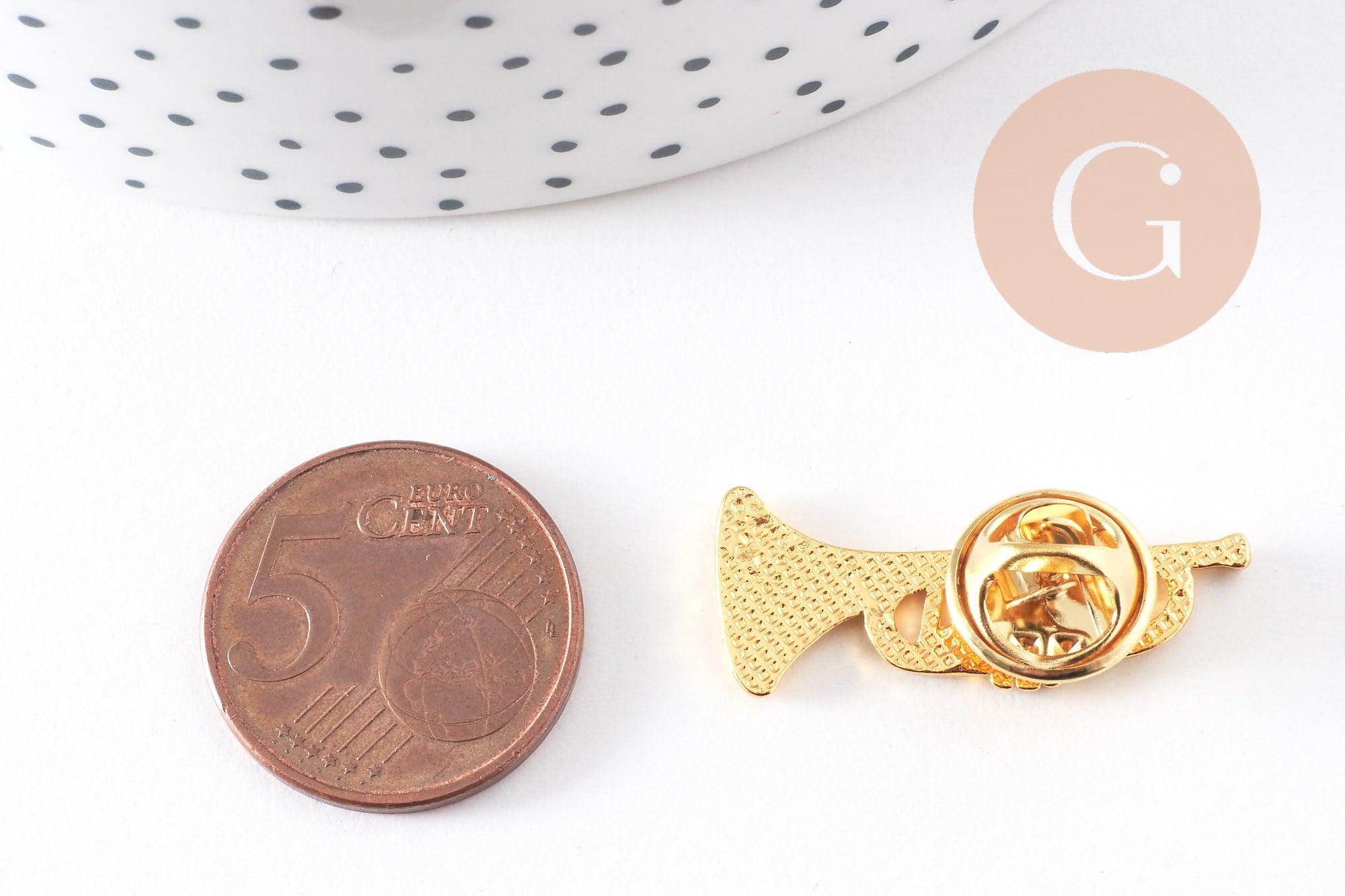 Gingerlily Broches et pin's trompette tuba broche zamac doré 29,5 mm