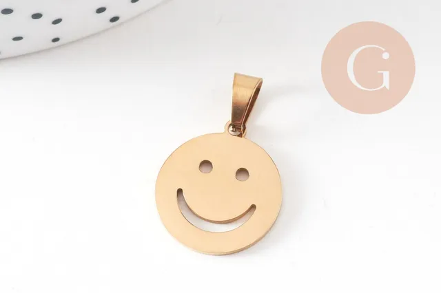Gingerlily pendentif smiley acier doré 19,5mm x1