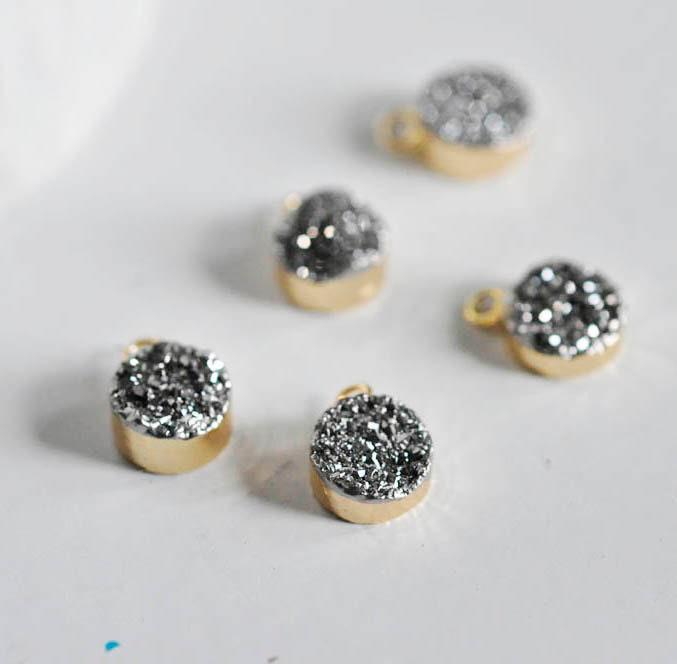Gingerlily Pendentifs DIY Agate druzy pendentif gris 11mm doré