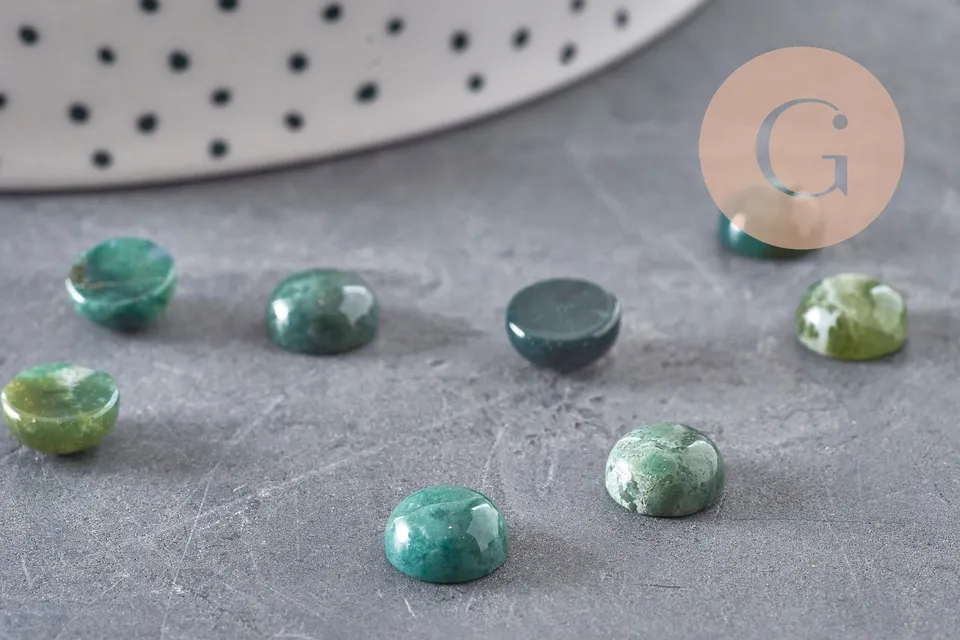 Gingerlily Pierres G11115 cabochon agate mousse verte rond 8mm