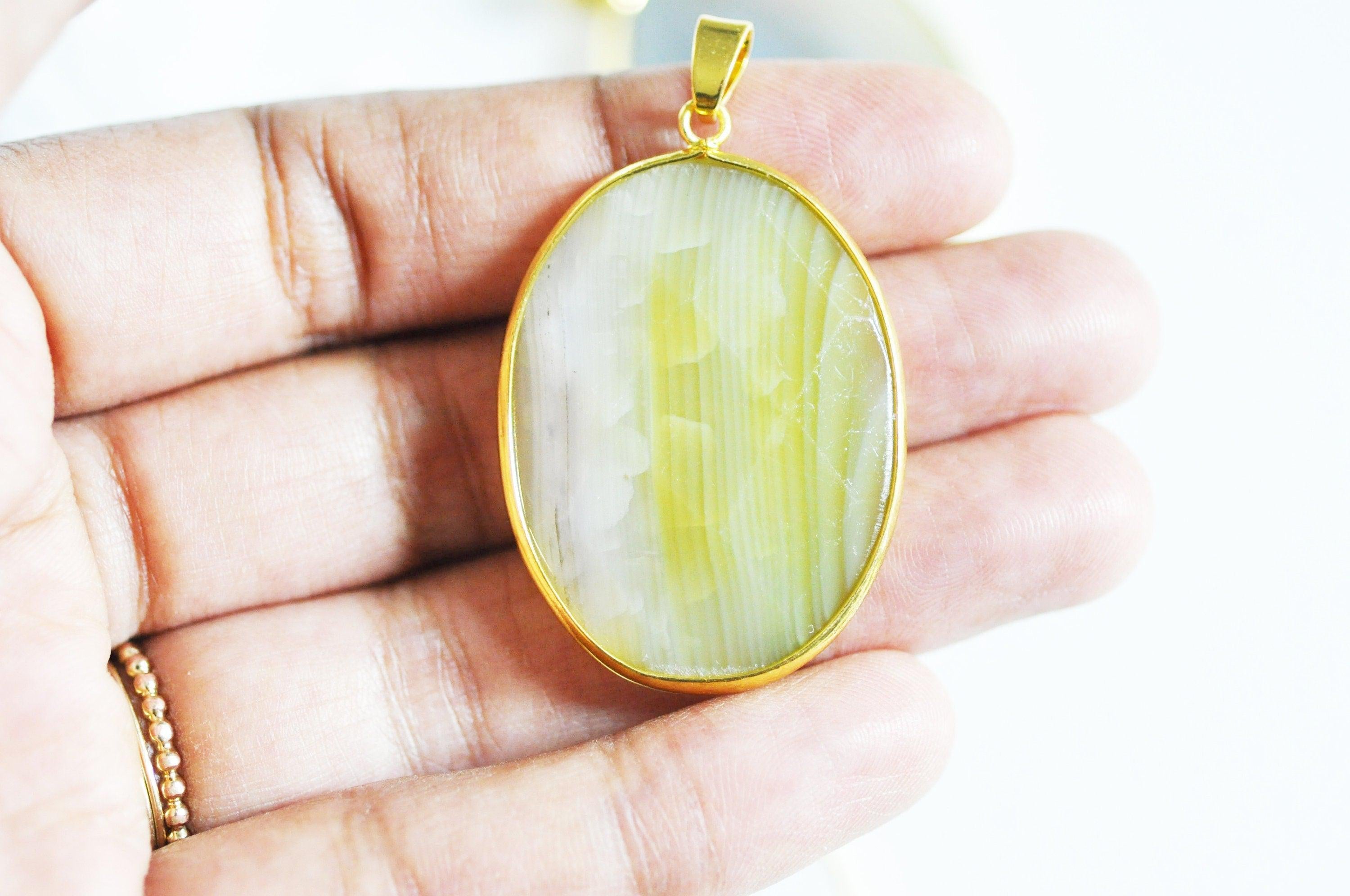 Gingerlily Pendentifs agate pendentif pierre doré goutte jaune 56mm