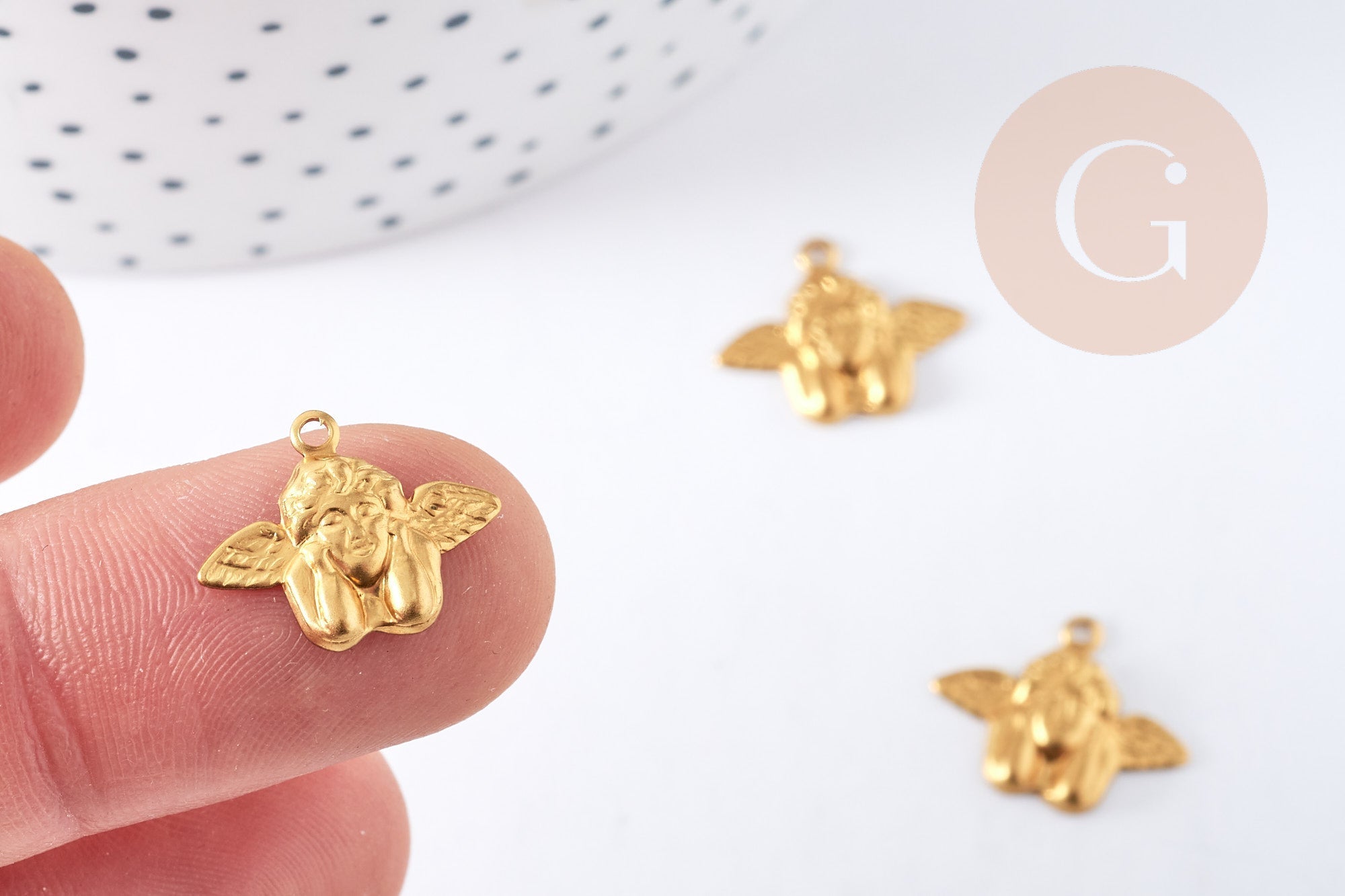 Gingerlily Pendentif G7632 breloque ange laiton brut 16 mm x2